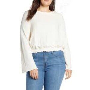 NWT Madewell Texture & Thread Smocked Bell Sleeved Top Shirt Cream Ivory Size XL
